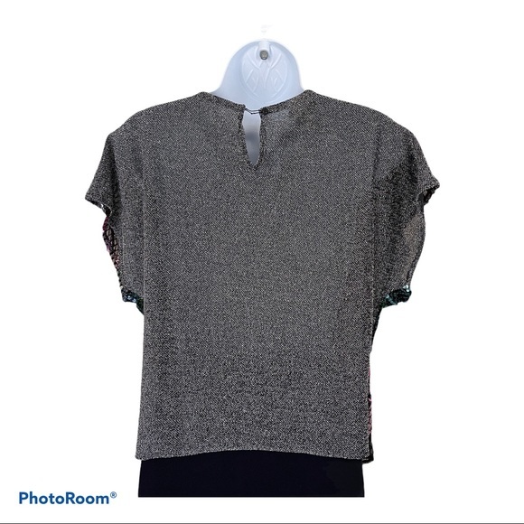 Vintage 70s sequin top disco rainbow pride lurex L - Picture 3 of 5